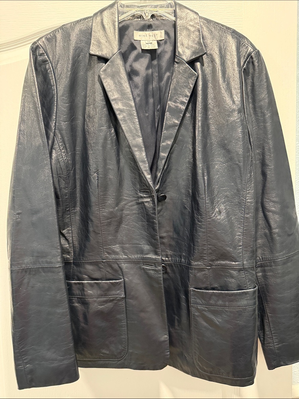 Nine West Black Leather Single-Button Blazer Jacket